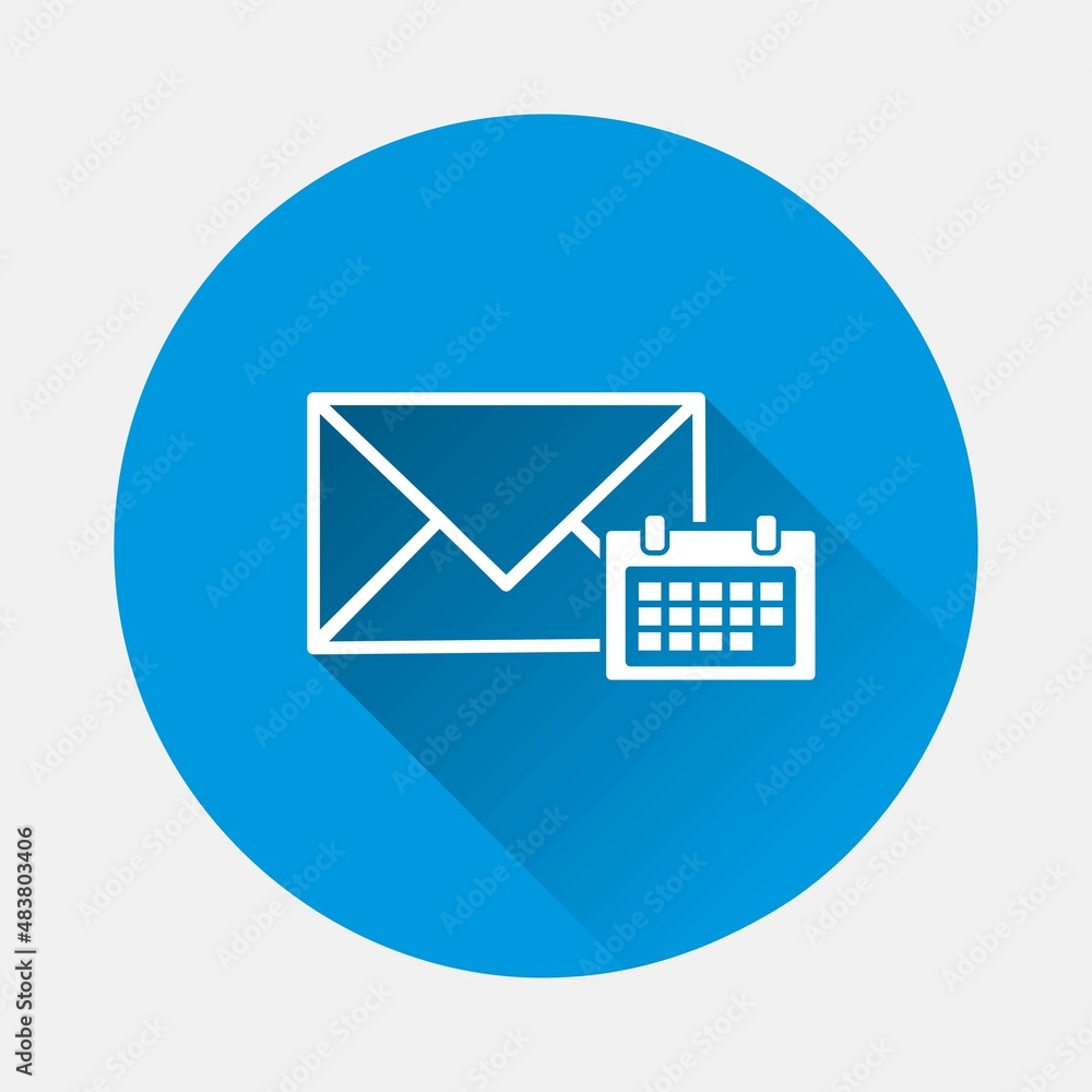 Poster vector icon envelope and calendar planning on blue background. flat image with long shadow. layers g