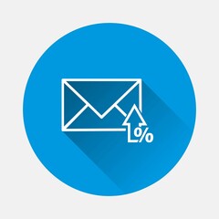 Vector icon envelope and arrow pointing up on blue background. Flat image with long shadow. Layers grouped for easy editing illustration. For your design.
