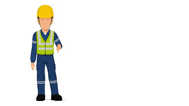 An industrial worker is explaining something on the floor
