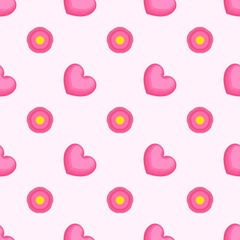 Seamless Pattern Abstract Elements Color Hearts With Flowers Vector Design Style Background Flag Cartoon 14 Valentine's Day  Wedding Birthday Mothers Day