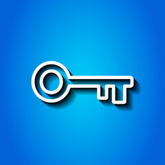 Key simple icon vector. Flat desing. White icon with shadow on blue background.ai