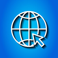 Internet world simple icon. Flat desing. White icon with shadow on blue background.ai
