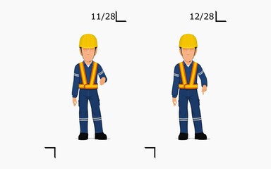 An industrial worker is explaining something on the floor