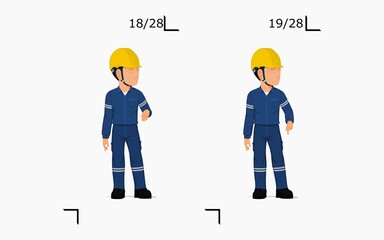 An industrial worker is explaining something on the floor