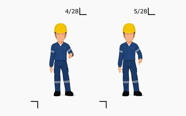 An industrial worker is explaining something on the floor