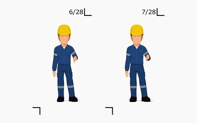 An industrial worker is explaining something on the floor