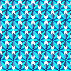 Blue, dark blue, white continuous pattern. Geometric bg
