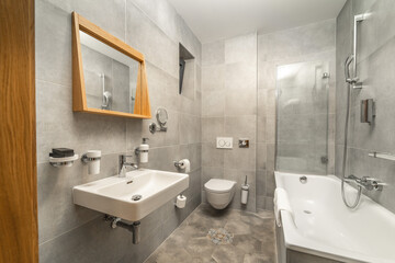 Fototapeta na wymiar Interior of modern bathroom in luxury hotel
