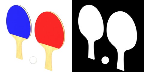 3D rendering illustration of a set of ping pong paddles