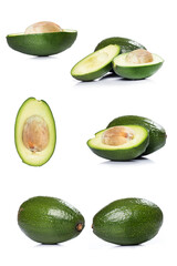 Collection of different avocado fruits on white background