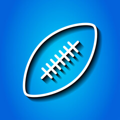 Rugby ball simple icon. Flat desing. White icon with shadow on blue background.ai