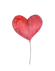 Balloon in the form of a heart, watercolor illustration, postcard for a holiday,,valentine,