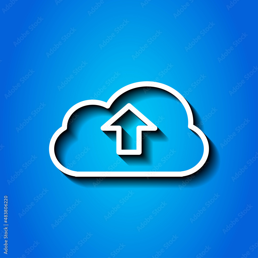 Poster upload simple icon vector. flat desing. white icon with shadow on blue background.ai