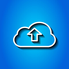 Upload simple icon vector. Flat desing. White icon with shadow on blue background.ai