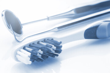 Closeup of toothbrush and dental equipment