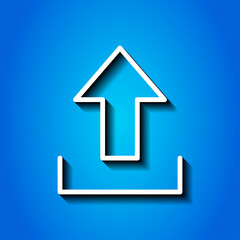 Upload simple icon, vector. Flat desing. White icon with shadow on blue background.ai