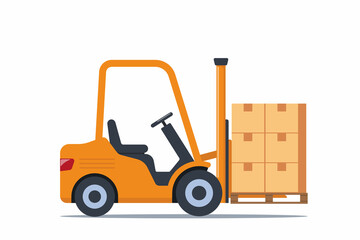 Forklift, warehouse equipment for lifting boxed, loading cardboards on pallets. Forklift with parcels. Stockroom loader for cargo. Flat vector illustration.