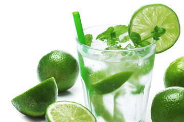 Mojito highball cocktail or refreshing drink with  lime and mint
