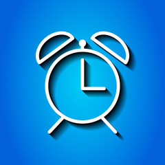 Alarm clock simple icon vector. Flat desing. White icon with shadow on blue background.ai