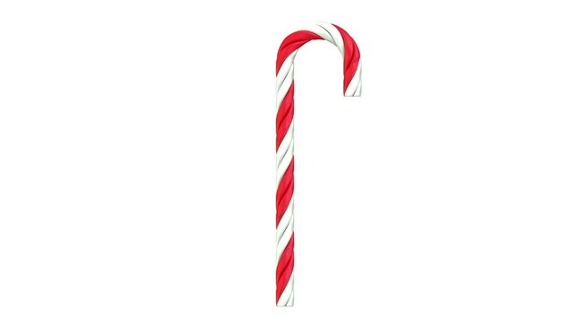 One candy cane. One Christmas lollipop rotates on a white background. Footage video