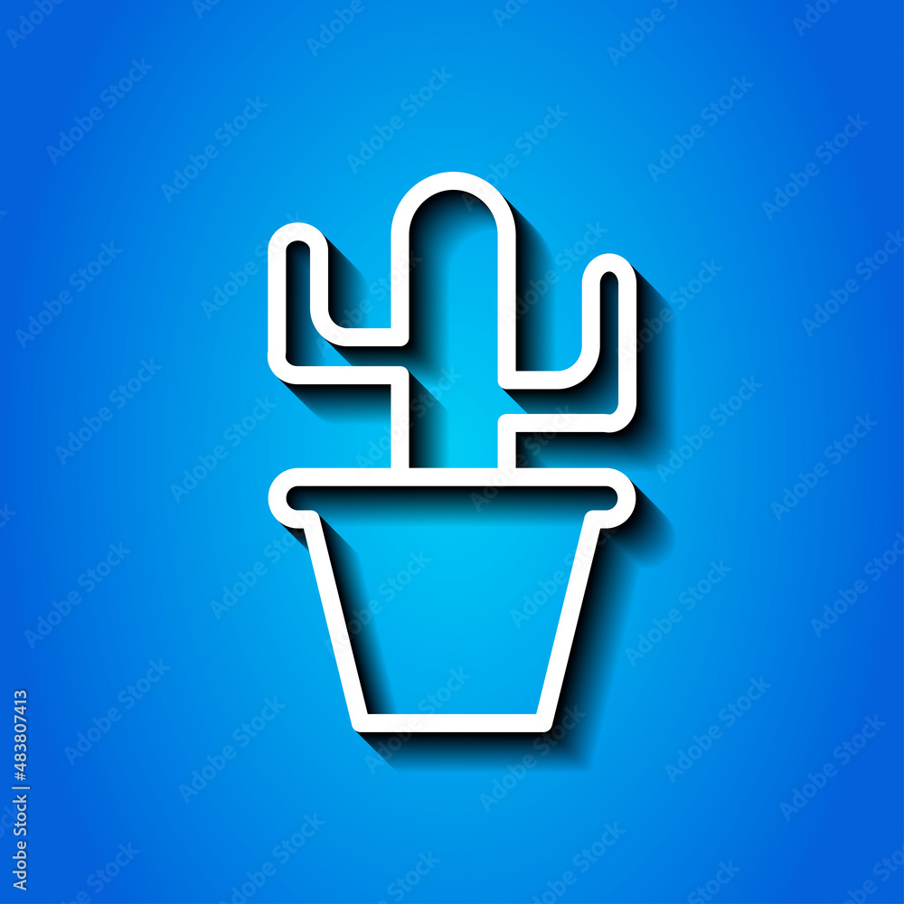 Poster cactus colour simple icon vector. flat desing. white icon with shadow on blue background.ai