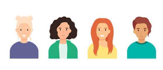 Set female avatars. Collection of portraits cute young modern women