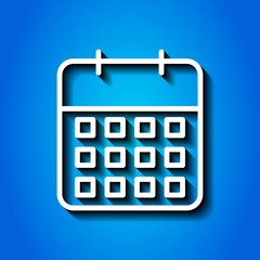 Calendar simple icon vector. Flat desing. White icon with shadow on blue background.ai