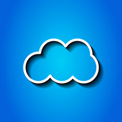 Cloud simple icon vector. Flat desing. White icon with shadow on blue background.ai
