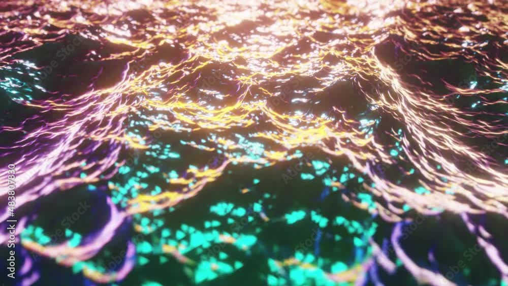 Poster realistic looping very shallow depth of field camera 60 fps 3d animation of the waving ocean waters 