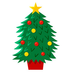 Vector illustration of a Christmas tree in a red flowerpot