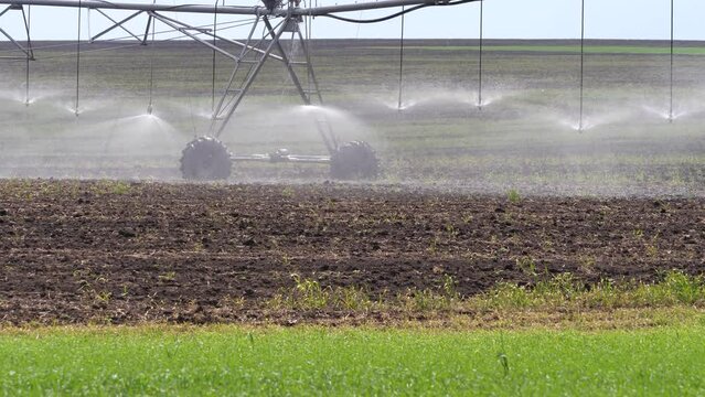 Сenter pivot irrigation system. Watering on the field