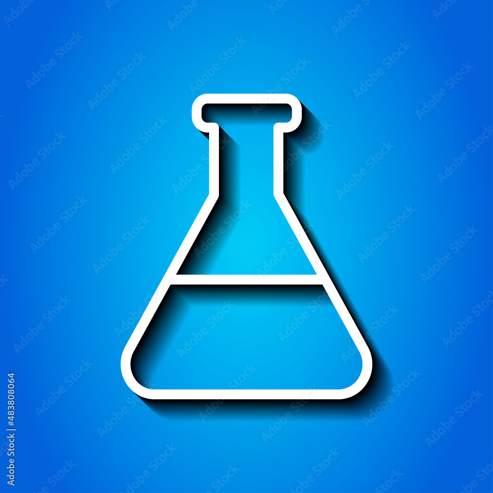 Poster flask simple icon vector. flat desing. white icon with shadow on blue background.ai