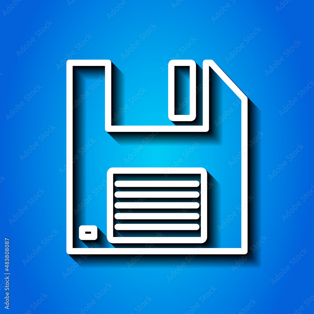 Poster floppy disk simple icon vector. flat desing. white icon with shadow on blue background.ai