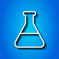 Flask simple icon vector. Flat desing. White icon with shadow on blue background.ai