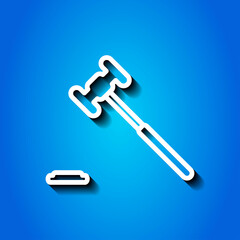 Judge gavel simple icon vector. Flat desing. White icon with shadow on blue background.ai