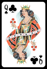 Queen of Clubs playing card - Colorful original design.