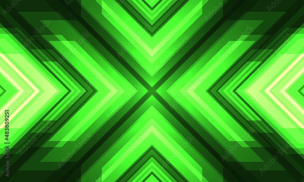 Aufkleber Modern green futuristic gaming abstract vector background with arrows and angles. Bright glowing green background with digital arrows. Abstract green gaming vector illustration.