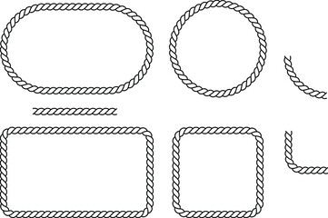 Rope Frame Outline Clipart Set - Circle, Square, Rectangle and Oval