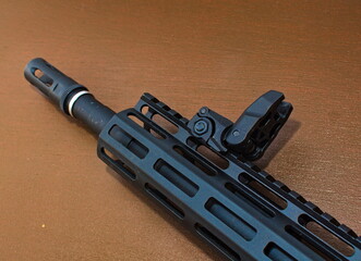 Asg replica very similar to real AR15 rifle. Rifle barrel with metal wrap. symbol of war and...