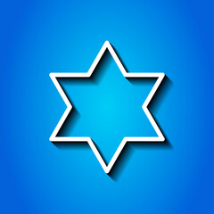 Shield of David simple icon vector. Flat desing. White icon with shadow on blue background.ai