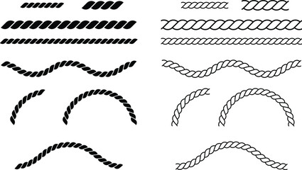 Decorative Rope Design Element Clipart Set - Straight, Wavy and Curved - obrazy, fototapety, plakaty