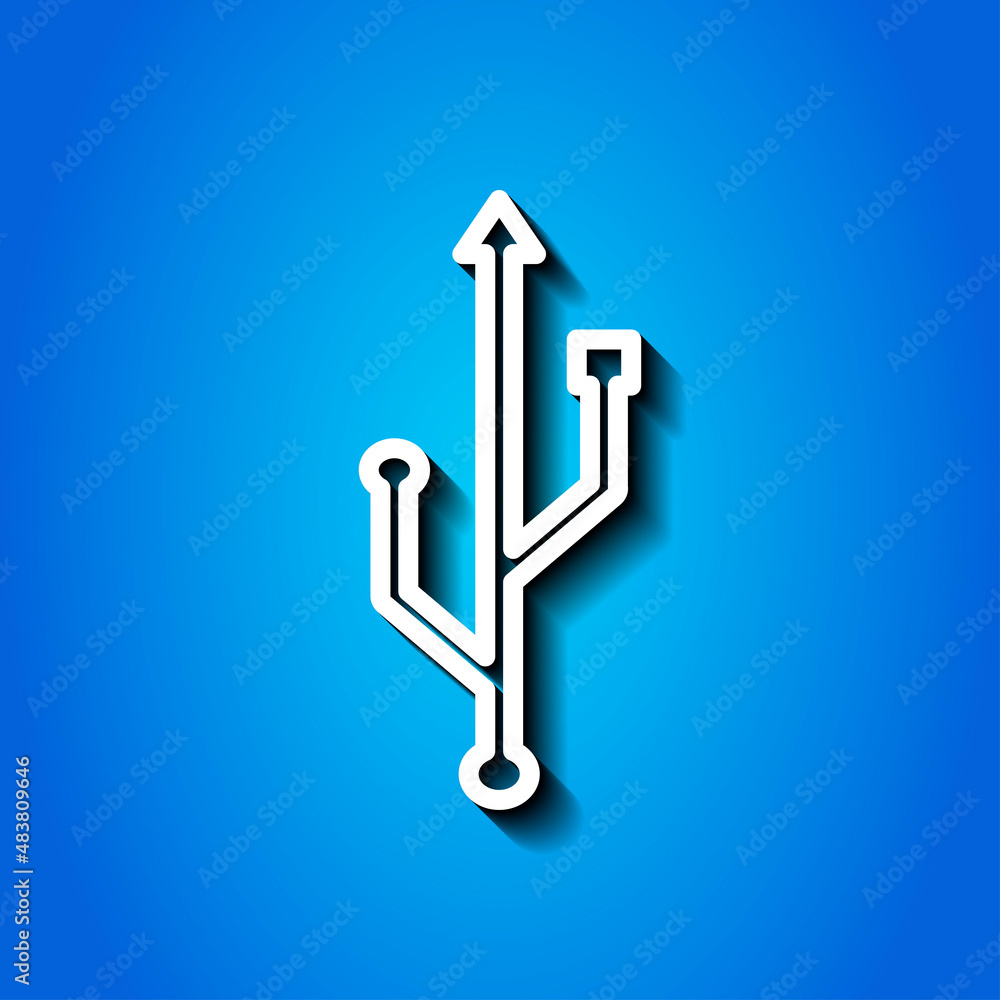 Poster usb simple icon vector. flat desing. white icon with shadow on blue background.ai