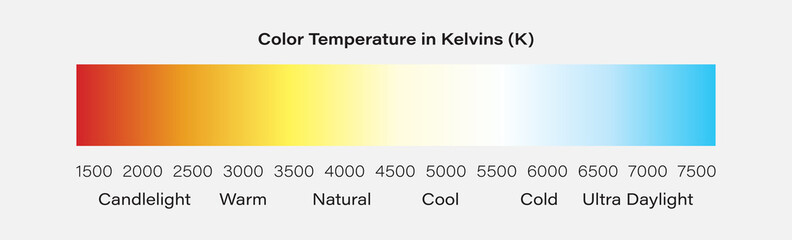 Light temperature range of lighting fixtures. Lamps infographic. Vector illustration.