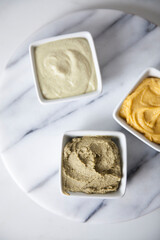 Top view of variety of dips