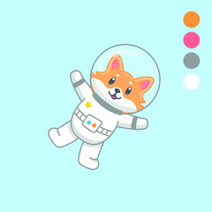 Cute cartoon corgi in astronaut costume vector. Isolated animal vector. Flat cartoon style