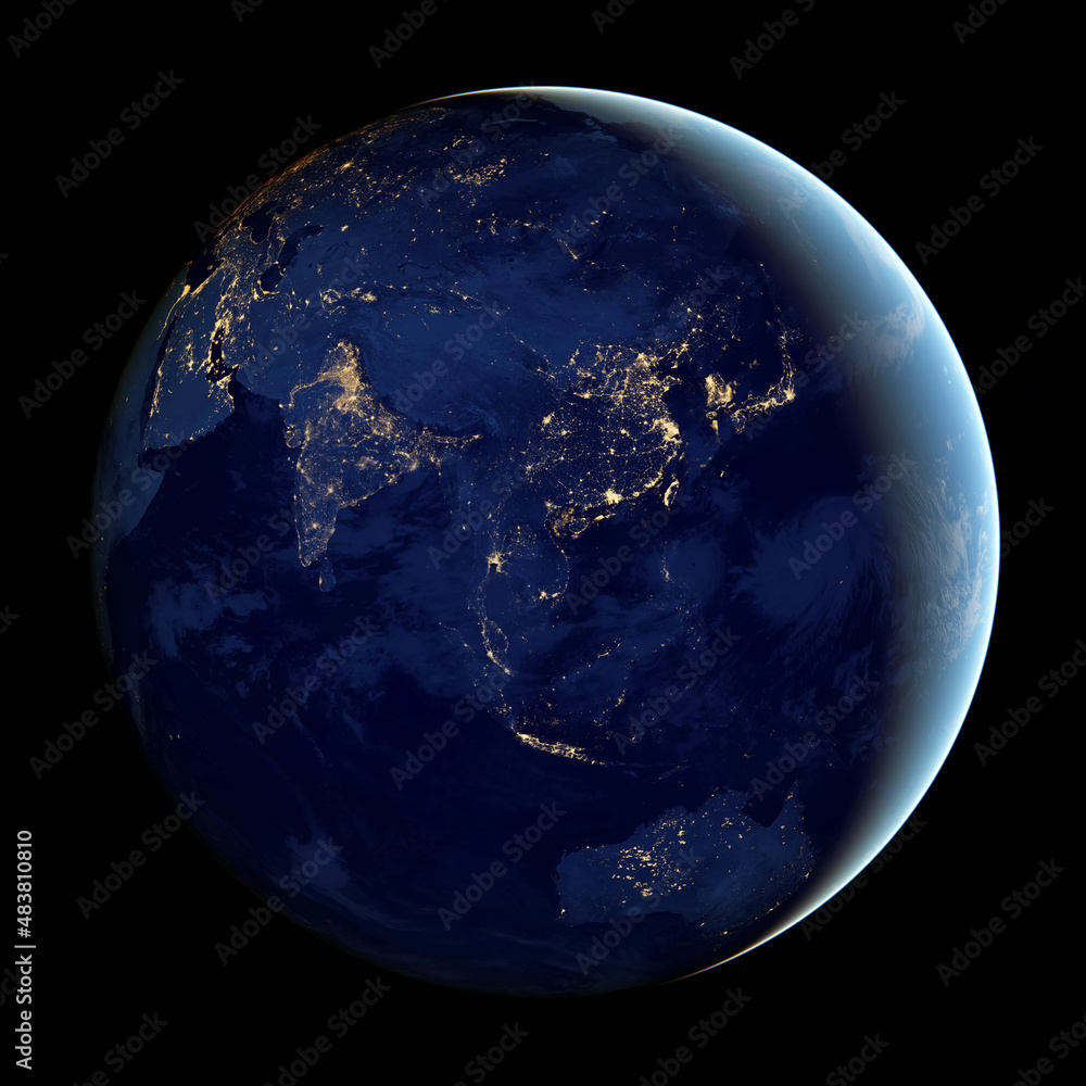 Wall mural vue de l'asie depuis l'espace la nuit. elements of this image furnished by nasa