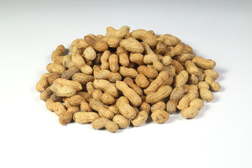 Fototapeta na wymiar Group of Arachis isolated on a white background. peanut, dried groundnuts, monkey nut on white background