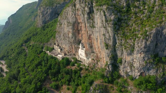 Aerial view on Ostrog monastery is the most popular pilgrimage place in Montenegro