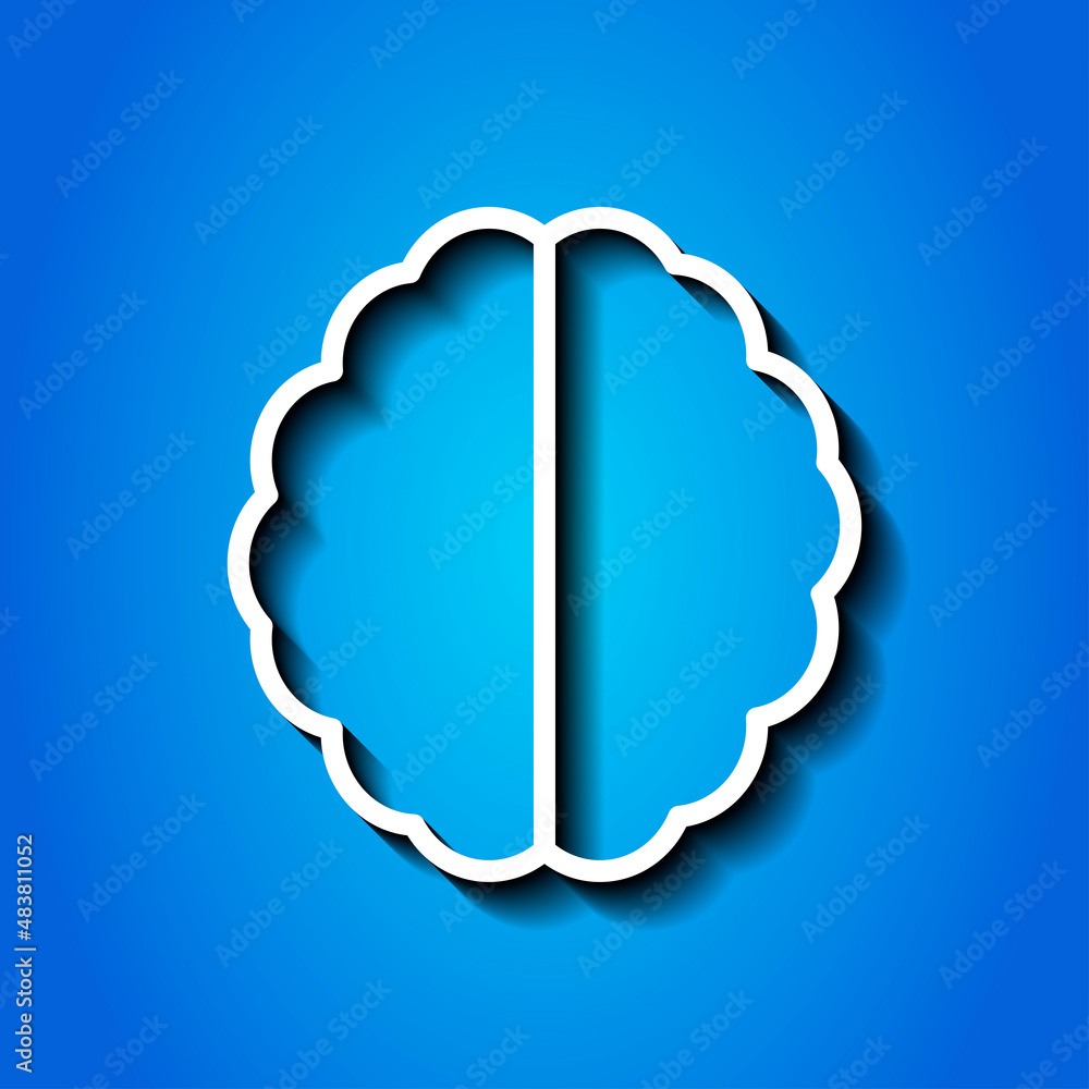 Poster brain simple icon vector. flat desing. white icon with shadow on blue background.ai