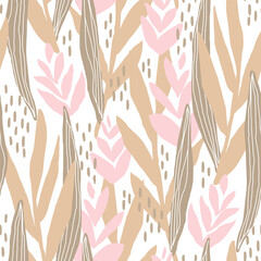 Artistic seamless pattern with abstract plants. Colorful floral illustration for paper and gift wrap. Fabric print modern design. Creative stylish background.